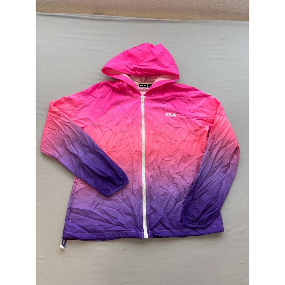 Fila Sport Womens Pink Purple Ombre Windbreaker Jacket Hooded Full Zip Large
